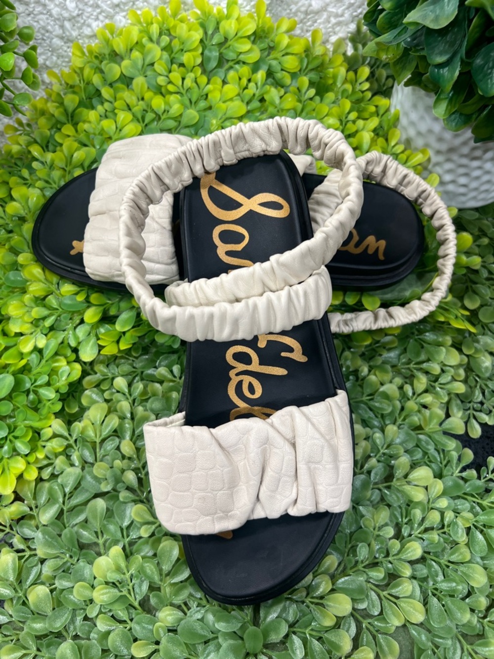 Sam Edelman Cream Ruched Slide Sandals